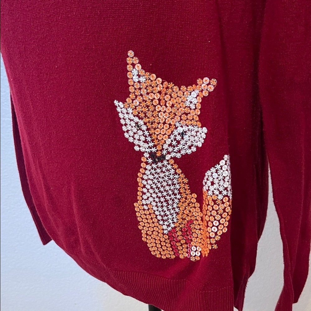 The Limited Burgundy Crewneck Sweater with Beaded Fox Accent - Picture 2 of 7